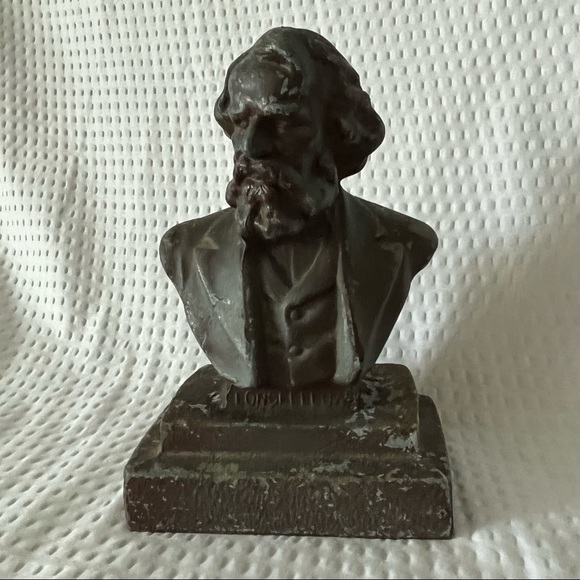 vintage small cast metal bust of Longfellow